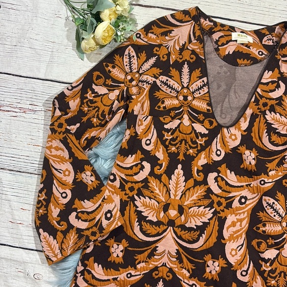 Anthropologie Maeve Paisley Orange Bell-Sleeve Mini Dress - Picture 5 of 10
